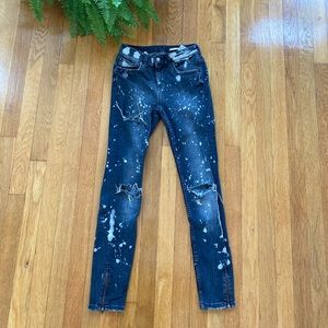 Zara Black Denim Bleach Splatter Distressed Skinny Jeans - Size 4